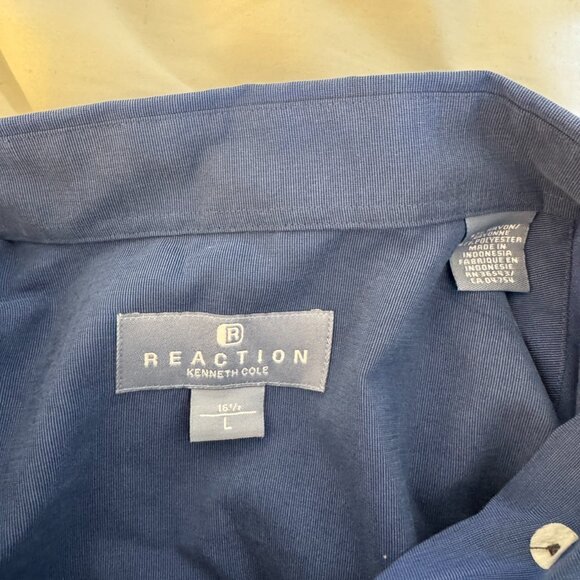 Kenneth Cole KC Reaction Large 16.5 16 1/2 Mens Blue Short Sleeve Button Shirt - Picture 7 of 13